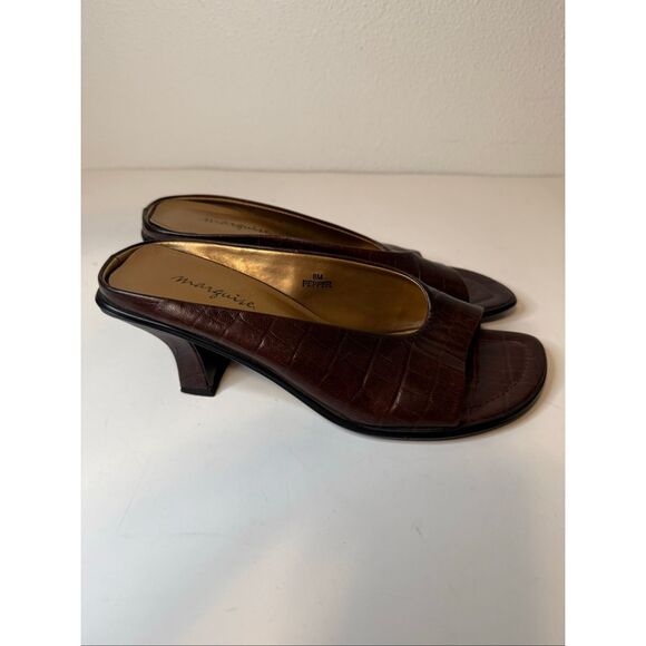 Vintage 90s Y2K Marquise Brown Pepper Slip On Mule Heels Size 8 - Picture 5 of 10